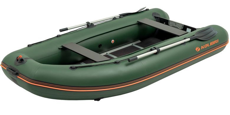 Kolibri KM-330DSL (Колибри КМ-330ДСЛ) зелёная моторная килевая надувная лодка + фанерный пайол