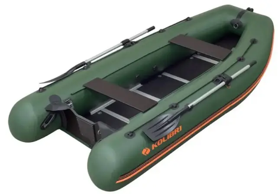 Kolibri KM-450DSL (Колибри КМ-450ДСЛ) зелёная моторная килевая надувная лодка + фанерный пайол